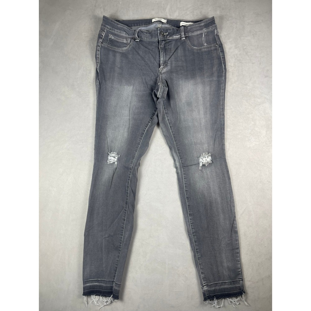 Jessica Simpson Kiss Me Super Skinny Grey Distressed Jeans Plus Size 16W Raw Hem